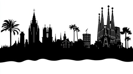 Obraz premium Silhouette of a city skyline with prominent religious structures.