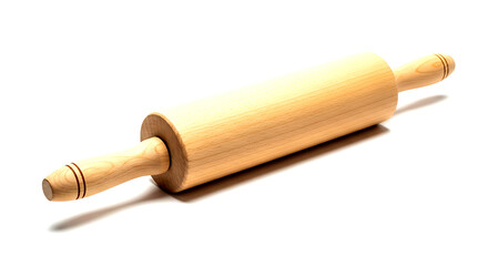 Light wood rolling pin with double ring detail on handles against white background wooden kitchen