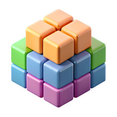 Obraz premium Colorful Cube Structure Representing Building Blocks and Organization on Transparent Surface