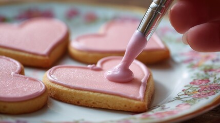 Heart-shaped cookies being decorated (1)