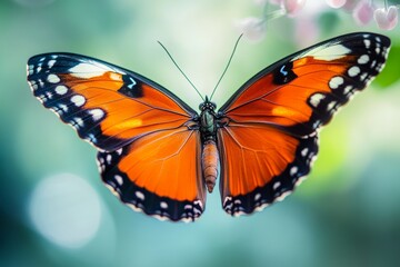 Naklejka premium A butterfly with orange wings is flying in the air