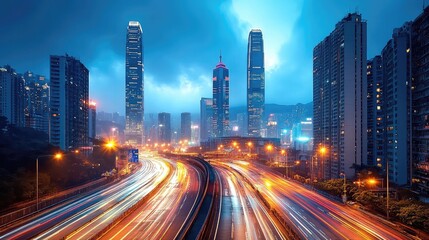 Urban cityscapes at dusk, skyline with skyscrapers, glowing windows, traffic lights, modern buildings, city life, metropolitan view, architectural structure, downtown scenery