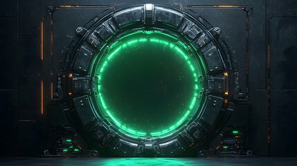 Fototapeta premium Futuristic glowing green portal with a circular core
