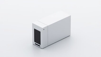 Fototapeta premium Compact Mini PC Case on White Background A Small Form Factor Computer Enclosure for Space Saving Desktop Setups and Home Theater Systems with Sleek Design