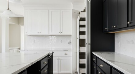 Fototapeta premium Modern Kitchen Pantry with Organized Food and Chrome Finish