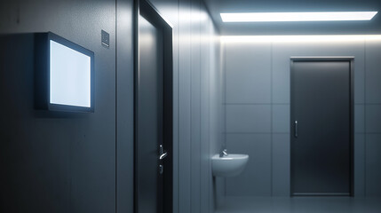 Modern public restroom interior with sink and doors