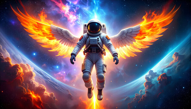Flaming Wings Astronaut Space Flight.