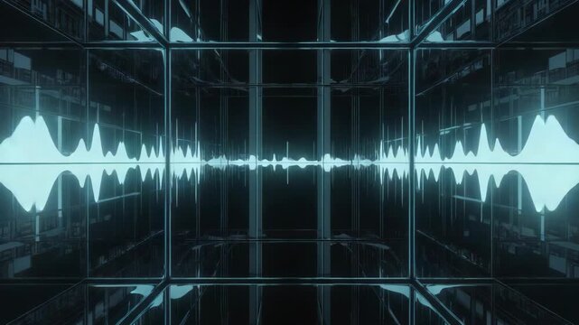 Futuristic digital room looped animation with sound meters and dynamic forms