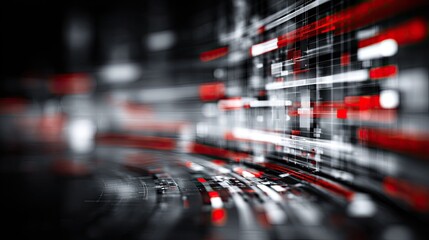 Abstract digital display with red and black elements.