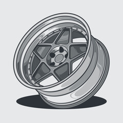 Car wheel illustration for conceptual design. Separated layers, easy to edit in your vector supported software.