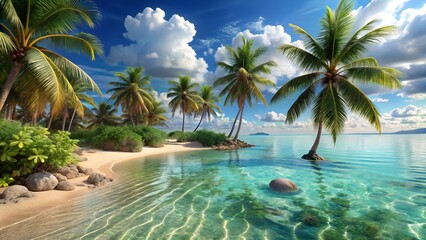 tropical beach with palm trees