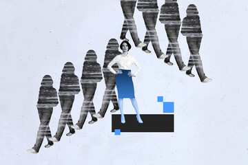 3D photo collage template artwork composite of young businesswoman stand silhouette body walk...