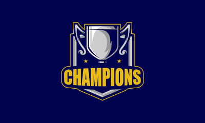 Champions logo design. Trophy symbol with shield and star for tournament or sport league