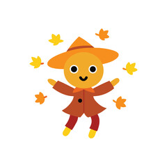 Happy Scarecrow Dancing With Falling Leaves
