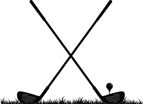 black golf clubs on green grass clip art preview