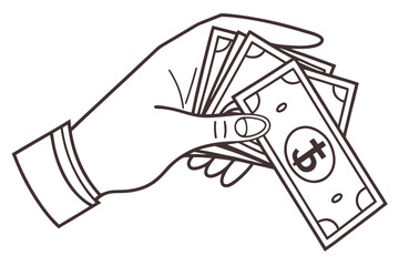 Pound Currency in Hand Line Art – Save Money Icon Vector
