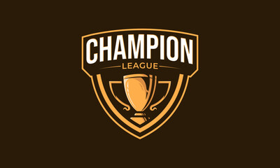 Champion trophy logo design. Sport symbol with shield and trophy concept for tournament