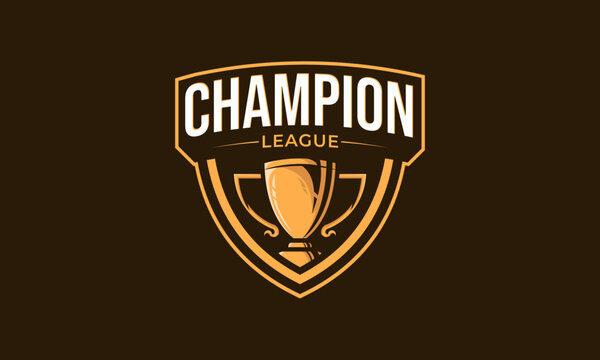 Champion trophy logo design. Sport symbol with shield and trophy concept for tournament