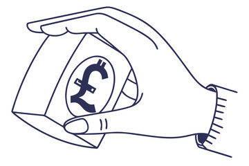 Save Money Concept – Hand Holding Pound Symbol Vector Art
