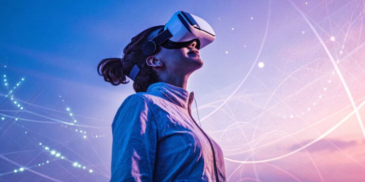 Abstract background and technology. Metaverse concept with the boundless connection between humans and virtual technology and the seamless perception of information in the future world