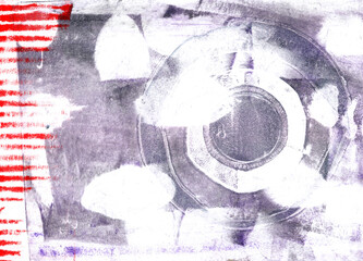 Abstract acrylic art background with circle shapes and red stripes