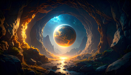 Planetrise Cave Landscape Fantasy.