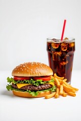 A visually appealing image featuring a generic fast food bo consisting of a hamburger, fries