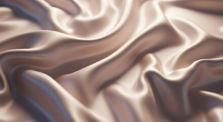 Fototapeta premium Close up view of flowing beige satin fabric with soft curves and subtle reflections