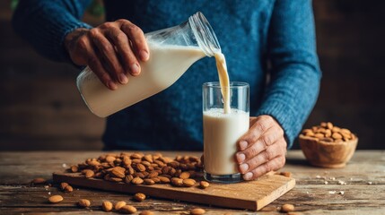 Person pouring almond milk