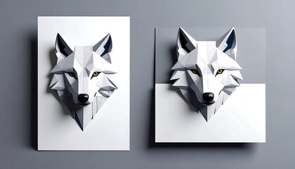 Two geometric wolf portraits on gray