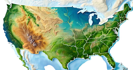 Detailed topographic map of the united states