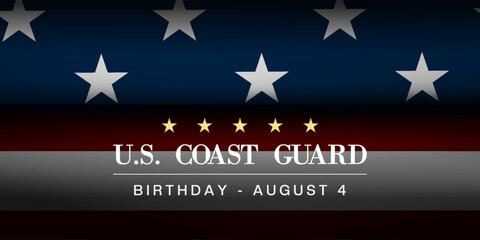 Us Coast Guard Birthday. American flag and star. Great for posters, banners, social media and more. Blue background