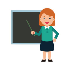 Cartoon Teacher Woman With Chalkboard And Books