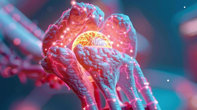 Close-up of a joint experiencing a sudden gout ailment, highlighting ongoing inflammation, medical illustration