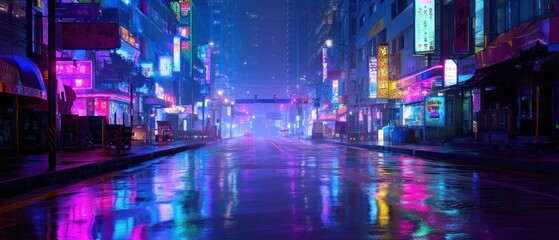 Obraz premium Neon Nightscape: Cyberpunk City Rain