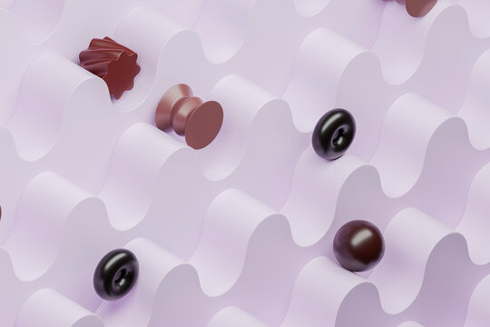 Abstract 3d geometric wavy background with assorted chocolate shapes