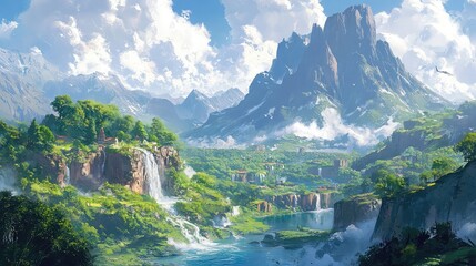 Video game art with character concepts, fantasy landscapes, sci-fi environments, detailed digital painting, immersive worlds, creative visual development for interactive entertainment
