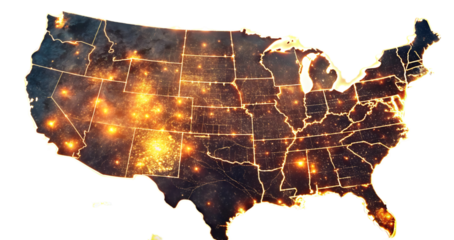 Illuminated united states map night lights cityscape