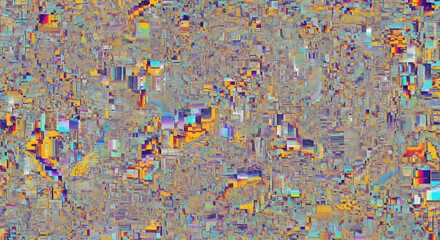 Abstract mosaic of pixelated blocks with vibrant colors and geometric shapes creating a complex pattern