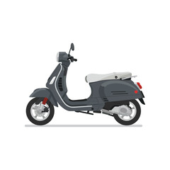 Flat Vector Illustration of Classic Dark Gray Scooter with White Seat and Clean Minimalist Design on White Background