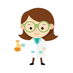 Cartoon Scientist Girl With Goggles And Beaker