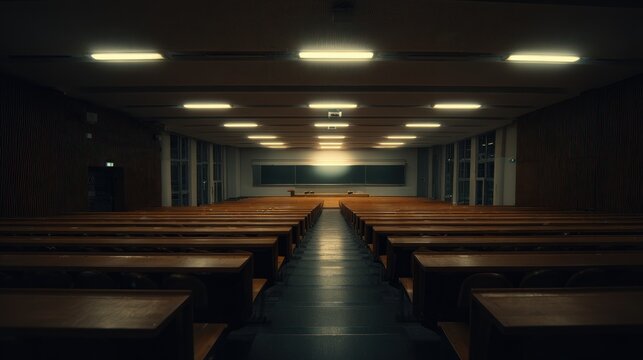 Empty lecture hall at night