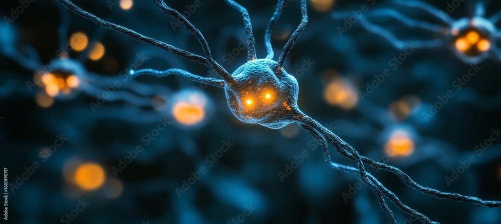 Poster abstract illustration of neural networks deep learning brain connections with nodes and filaments