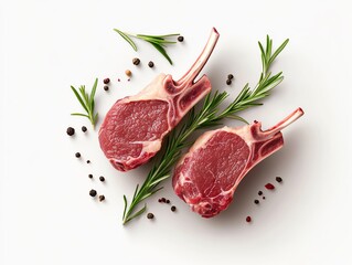 Fresh raw lamb chops with rosemary and spices, perfect for gourmet cooking and presentations.