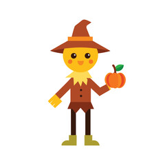 Cartoon Scarecrow Holding A Small Pumpkin