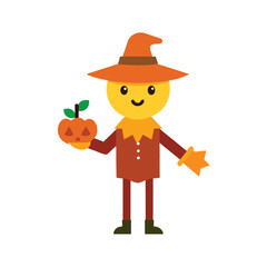 Cartoon Scarecrow Holding A Small Pumpkin