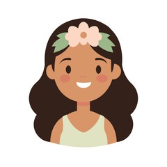 Cartoon Portrait Of A Sweet Hawaiian Girl With Flower Lei