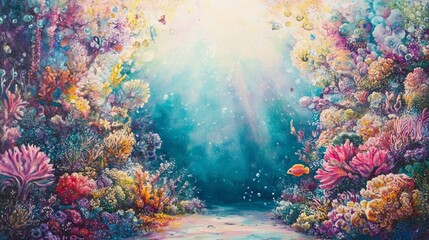Vibrant Underwater Scene with Colorful Coral and Marine Life