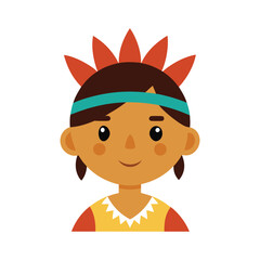 Cartoon Of A Native American Boy With Traditional Headdress