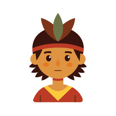 Cartoon Of A Native American Boy With Traditional Headdress